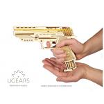 3D mechanické puzzle Ugears Pištoľ Wolf-01 62 ks - hnedé
