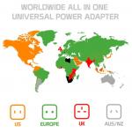 Univerzálny medzinárodný adaptér pre cestovateľov - biely