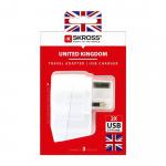 Cestovní adaptér (redukce) Skross do Velké Británie typ G s USB - bílý