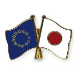 Odznak (pins) 22mm vlajka EÚ + Japonsko - farebný