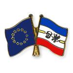 Odznak (pins) 22mm vlajka EÚ + Meklenbursko-Predné Pomoransko - farebný
