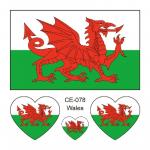 Sada 4 tetovanie vlajka Wales 6x6 cm 1 ks