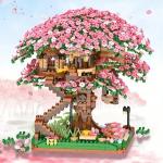 Stavebnica v tvare kvety Sakura Tree House - ružová-hnedá