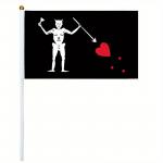 Vlajka pirátská Kostra a srdce 14 x 21 cm na plastové tyčce