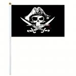 Vlajka pirátska Kostra a klobúk 14 x 21 cm na plastovej tyčke