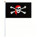 Vlajka pirátská Kostra a čelenkou 14 x 21 cm na plastové tyčce