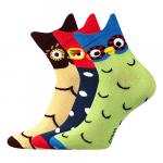 Ponožky dámske Boma Xantipa 34 malej sovy 3 páry (žlté, tmavo modré, zelené)