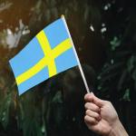 Vlajka Švédsko 14 x 21 cm na plastové tyčce