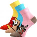 Ponožky dámske klasické Boma Jitulka Zvieratá 3 páry (žlté, modré, ružové)