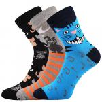 Ponožky dámske klasické Boma Xantipa 55 Mačky 3 páry (čierne, modré, šedé)