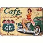 Ceduľa plechová USA Route 66 Cafe - farebná
