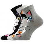 Ponožky tenké dámské Boma Micka Kočky 3 páry (černé, bílé, šedé)