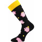 Ponožky spoločenské unisex Lonka Twidor Prasiatka - čierne-žlté