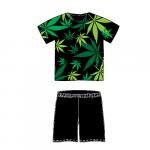 Pyžamo pánske Lonka Koffing krátky rukáv Tráva - čierne-zelené