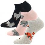 Ponožky dámské letní Boma Piki 83 3 páry Zvířátka(černé,růžové,šedé)