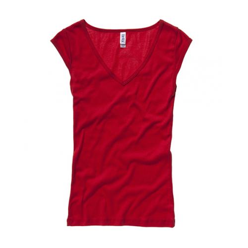 Tričko Bella Mini Rib V-Neck - červené