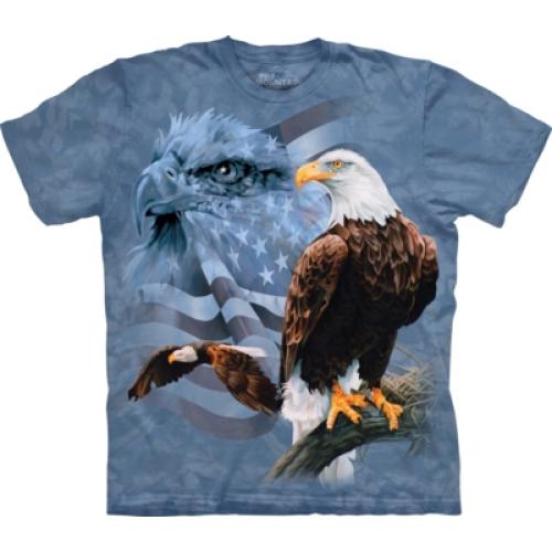 Tričko unisex The Mountain Faded Flag & Eagles - modré