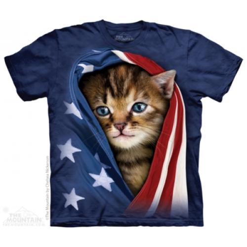 Tričko unisex The Mountain Patriotic Kitten - modré
