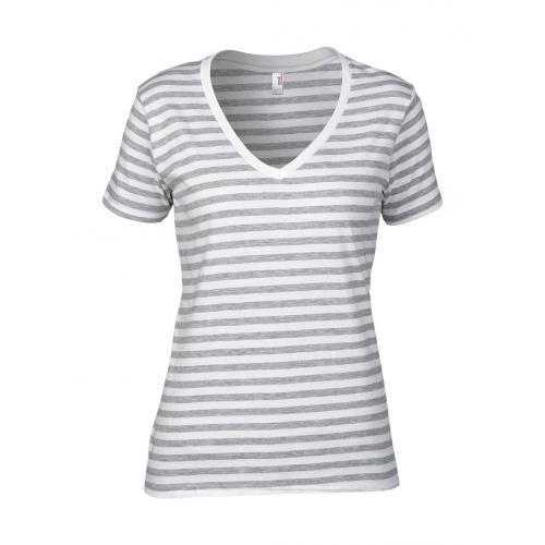 Pruhované triko Anvil Sheer - šedé-bílé