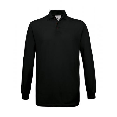 Pánske polo tričko B&C Safran s dlhým rukávom - čierne