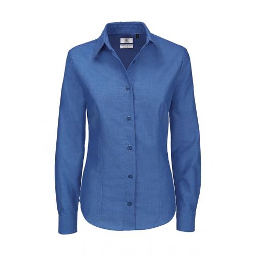 Košile dámská B&C Oxford s dlouhým rukávem - modrá