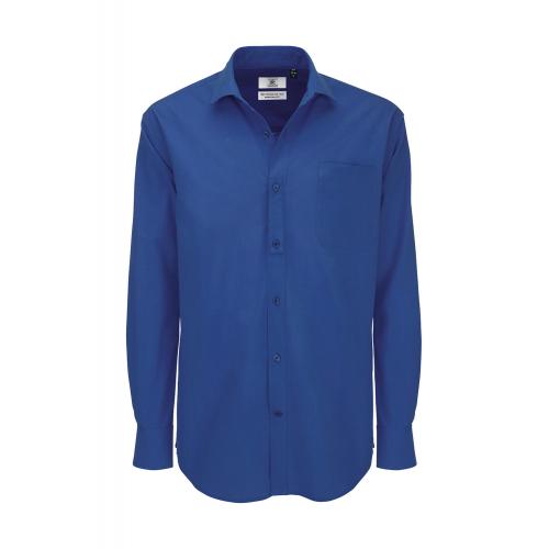 Košeľa pánska B&C Heritage s dlhým rukávom - modrá