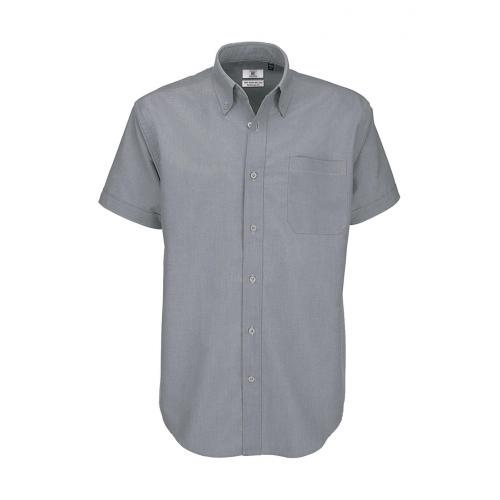 Košile pánská B&C Oxford s krátkým rukávem - šedá