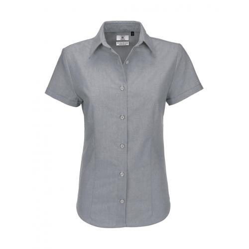 Košile dámská B&C Oxford s krátkým rukávem - šedá