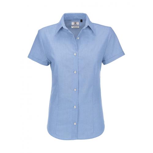 Košile dámská B&C Oxford s krátkým rukávem - světle modrá