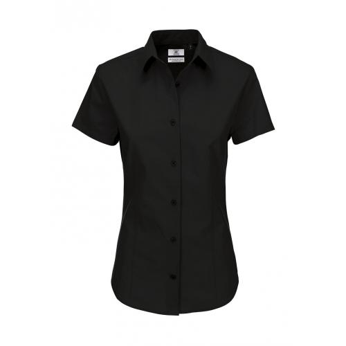 Košile dámská B&C Heritage s krátkým rukávem - černá