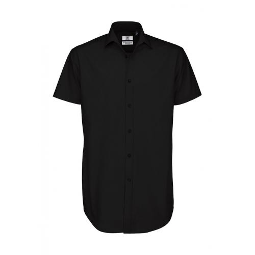Košile pánská B&C Elastane s krátkým rukávem - černá