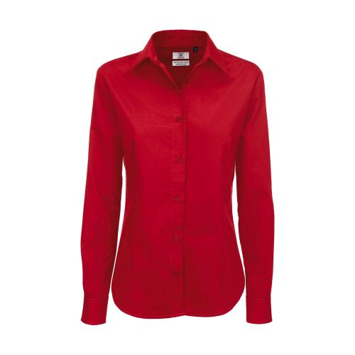 Košile dámská B&C Sharp Twill s dlouhým rukávem - červená