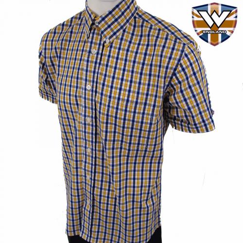 Košeľa Warrior Vintage Short Down Brosnan - modrá-žltá