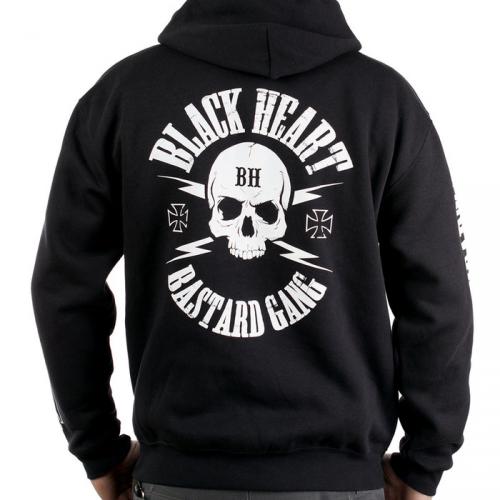 Mikina Black Heart Zip Hood Skull - černá