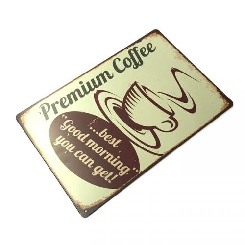 Plechová ceduľa Premium Coffee - farebná