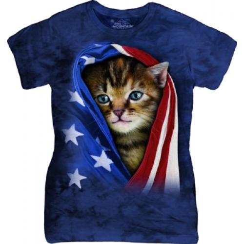 Tričko dámske The Mountain Patriotic Kitten - modré