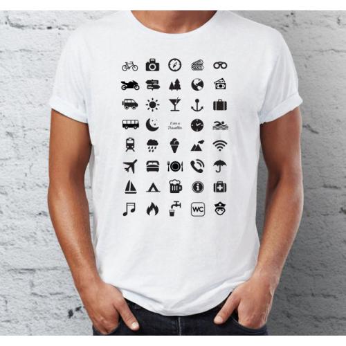 Cestovné tričko s ikonami - biele