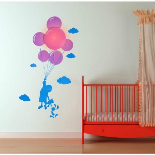 Samolepka a svetlo na stenu Dieťa s balóniky