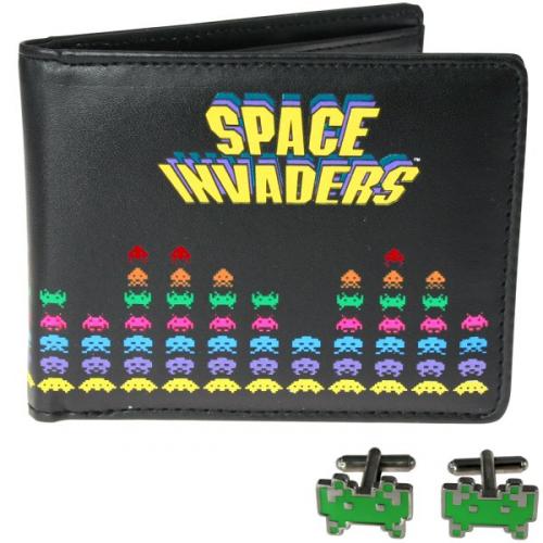 Retro peněženka a manžety Space invaders - černá