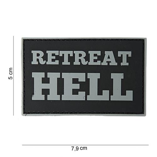 Gumová nášivka 101 Inc nápis Retreat Hell - čierna-sivá