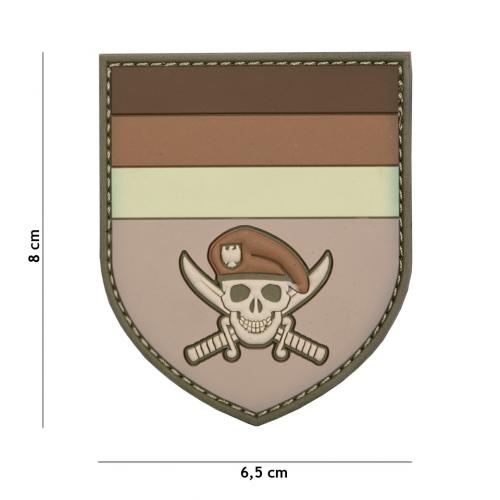 Gumová nášivka 101 Inc vlajka German Commando Skull - hnědá