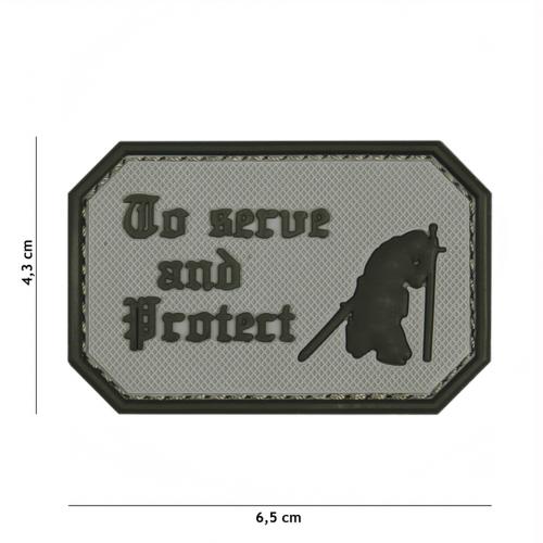 Gumová nášivka 101 Inc nápis To Serve and Protect - šedá