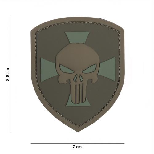 Gumová nášivka 101 Inc Punisher Shield - hnedá