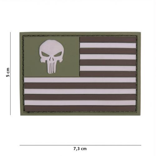 Gumová nášivka 101 Inc vlajka Punisher USA - olivová