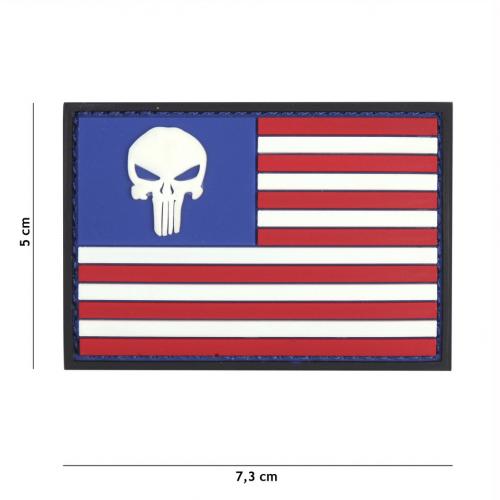 Gumová nášivka 101 Inc vlajka Punisher USA - farevná
