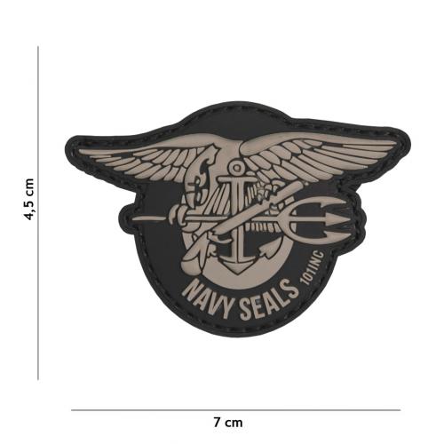 Gumová nášivka 101 Inc znak Navy Seals - šedá