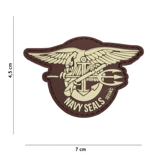 Gumová nášivka 101 Inc znak Navy Seals - hnedá