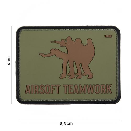 Gumová nášivka 101 Inc nápis Airsoft Teamwork - olivová