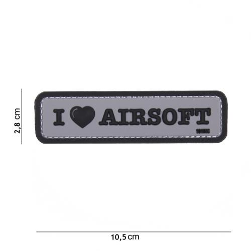 Gumová nášivka 101 Inc nápis I Love Airsoft - sivá