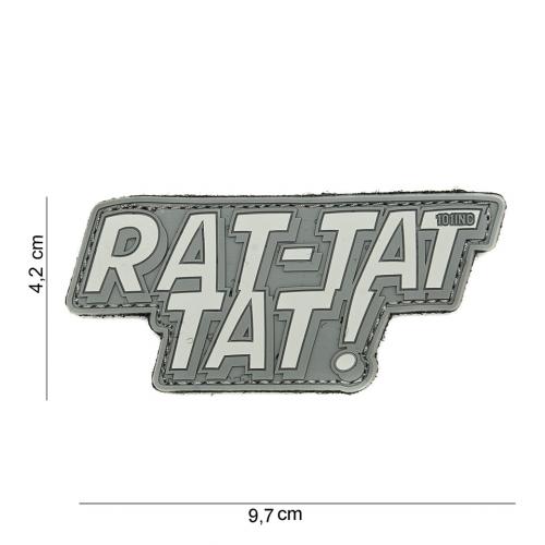 Gumová nášivka 101 Inc nápis Rat-Tat Tat! - šedá